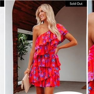 Vici Red Floral Tiered Dress